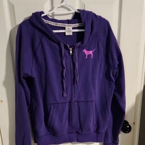 PINK Victoria's Secret Girls' Purple Zip Hoodie with Pink Dog Logo